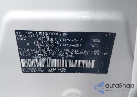 2016 Toyota Rav4 Le из США, поврежденный, VIN JTMBFREV2GJ100721